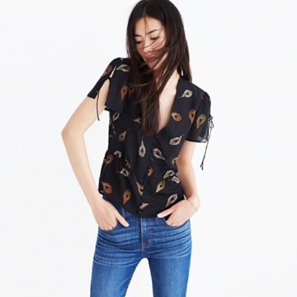 Madewell Silk belle top in peacock feathers